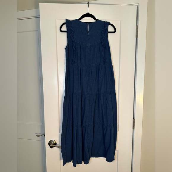Madewell Indigo Dark Blue Ruffled Bodice Tiered Midi Dress - Picture 6 of 7